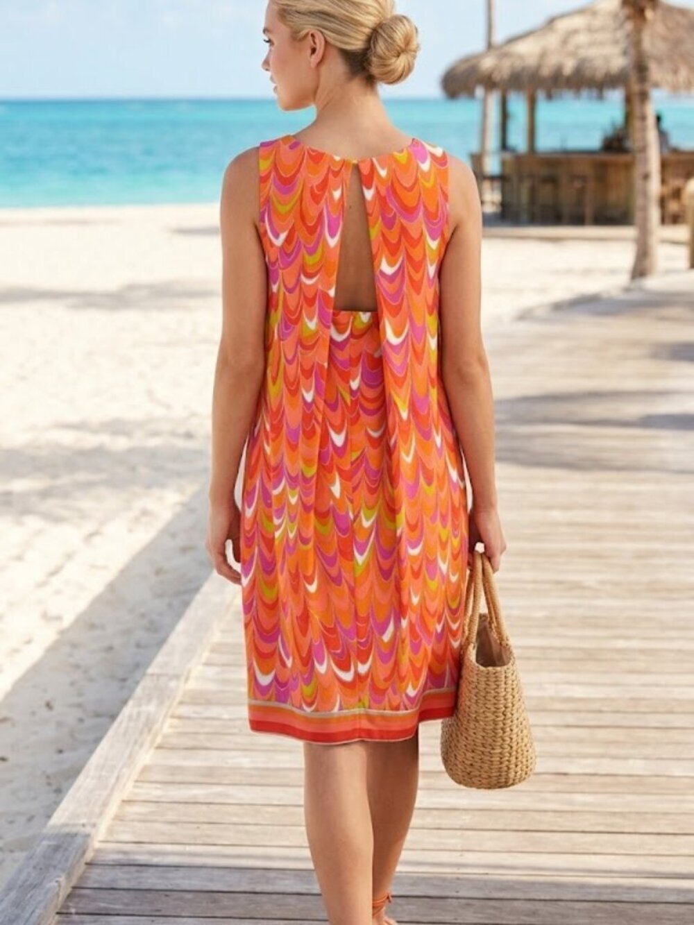 Trina Turk Vibrant Sleeveless Open Back Shift Dress Size 10 Resortwear